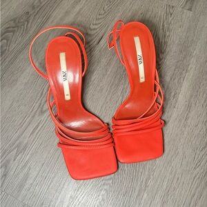 Zara Red Heels with Strappy Design